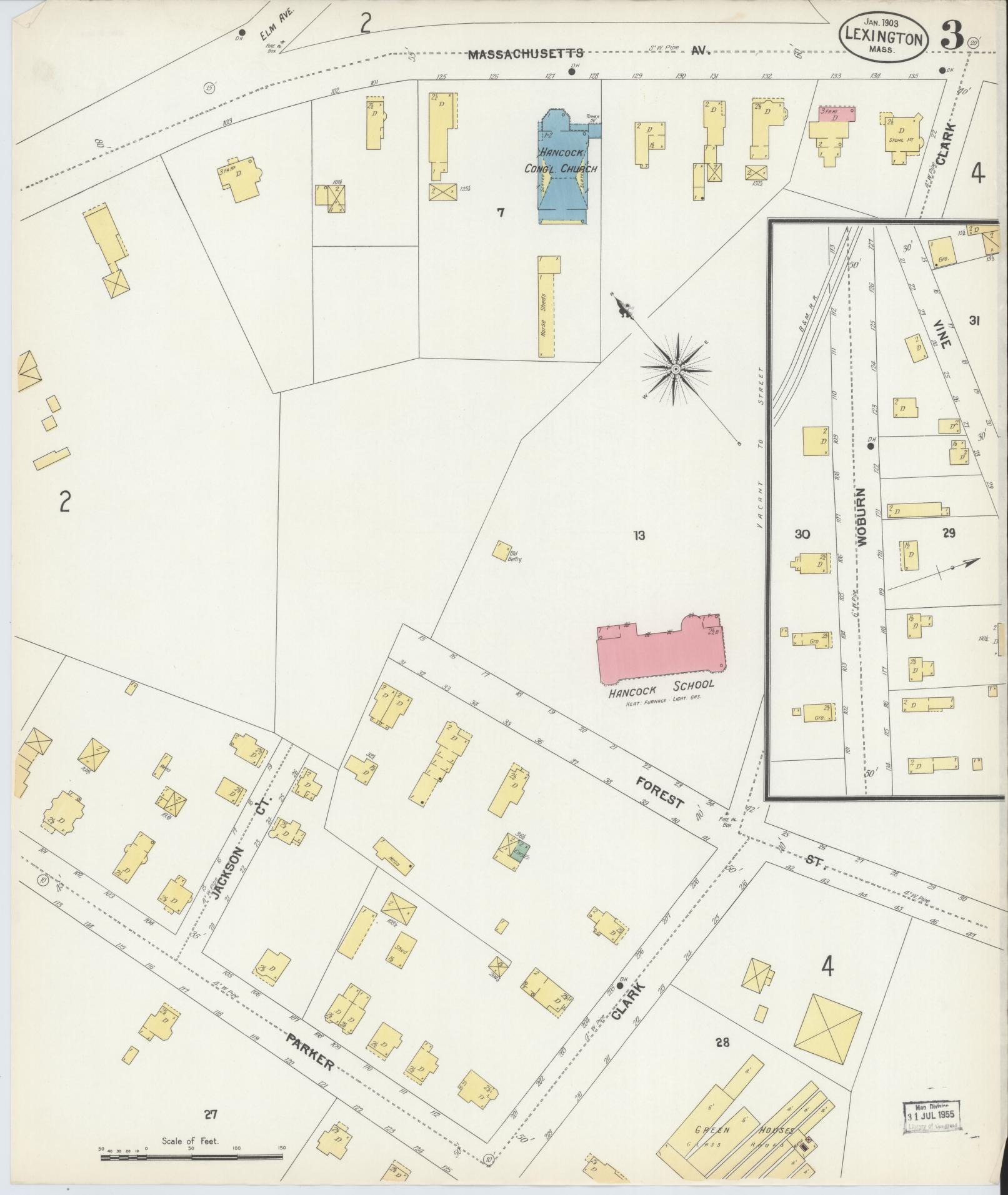Sanborn Fire Insurance Map from Lexington, Middlesex County, Massachusetts (1903), Sheet #0003 - Complete Map Set gallery image, historic Sanborn map, vintage wall art, Massachusetts Massachusetts