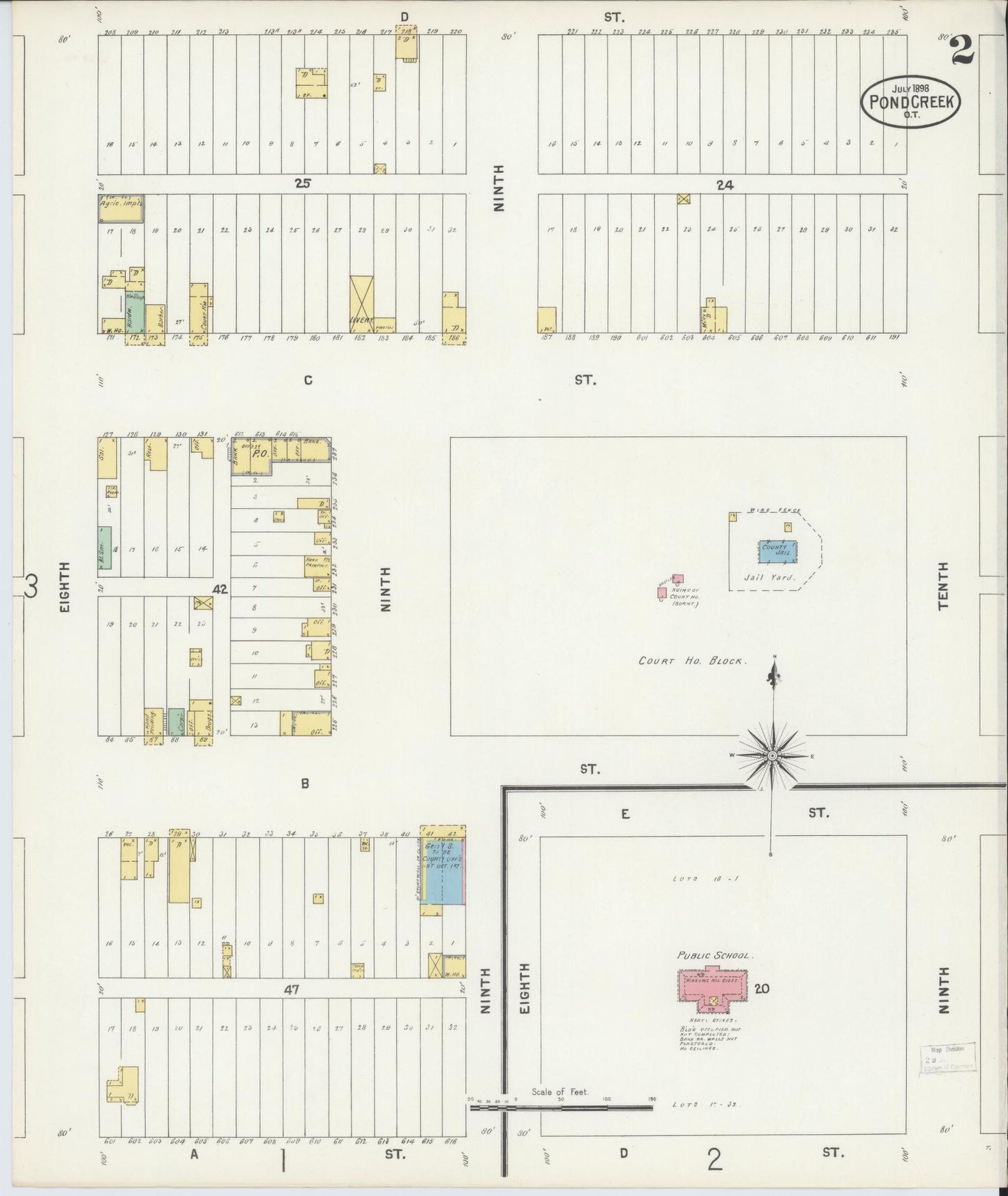 Sanborn Fire Insurance Map from Pond Creek, Grant County, Oklahoma (1898), Sheet #0002 - Historic Sanborn Fire Insurance Map Print, vintage old map wall art, antique decor, genealogy gift, Oklahoma Oklahoma map