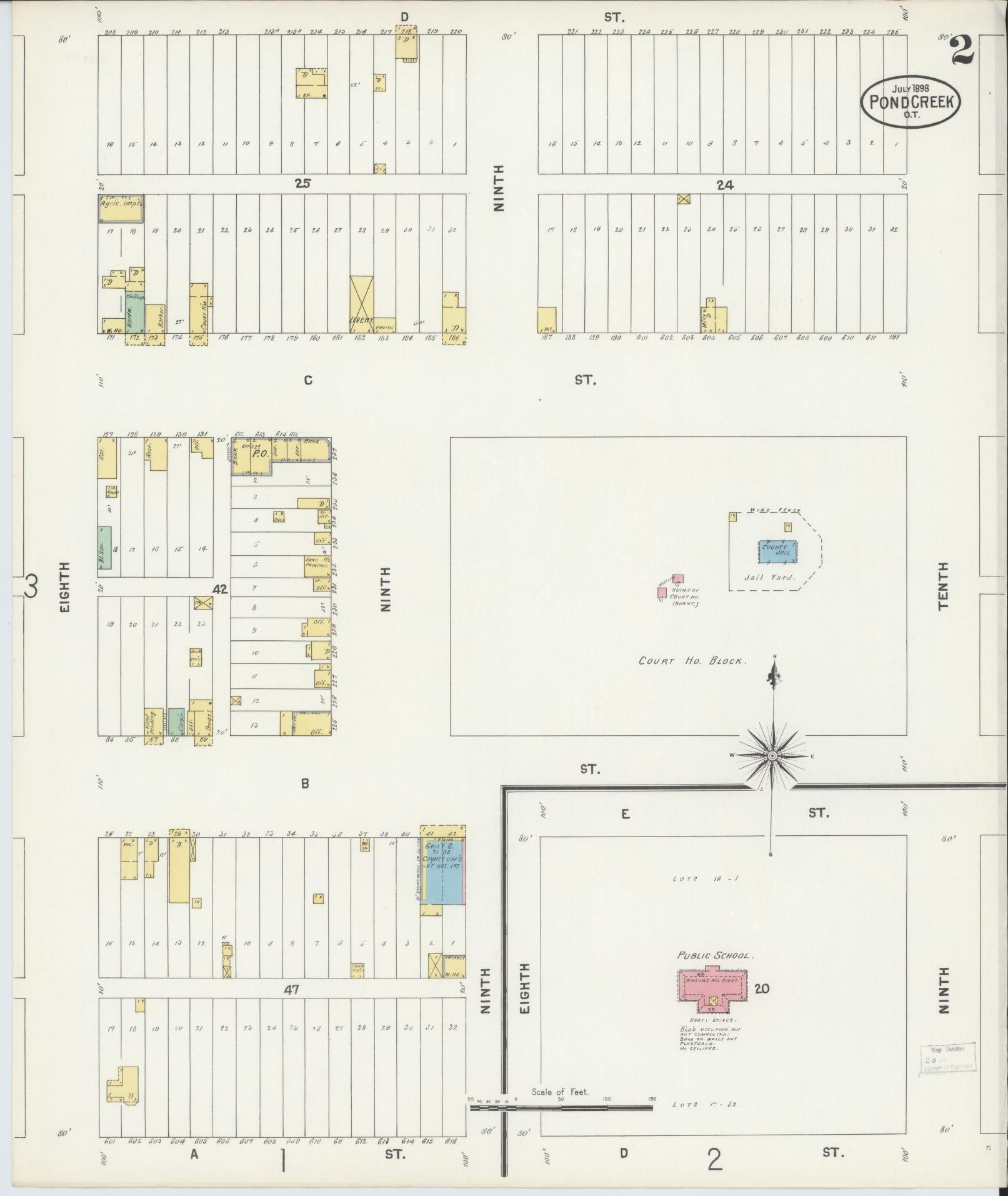 Sanborn Fire Insurance Map from Pond Creek, Grant County, Oklahoma (1898), Sheet #0002 - Historic Sanborn Fire Insurance Map Print, vintage old map wall art, antique decor, genealogy gift, Oklahoma Oklahoma map