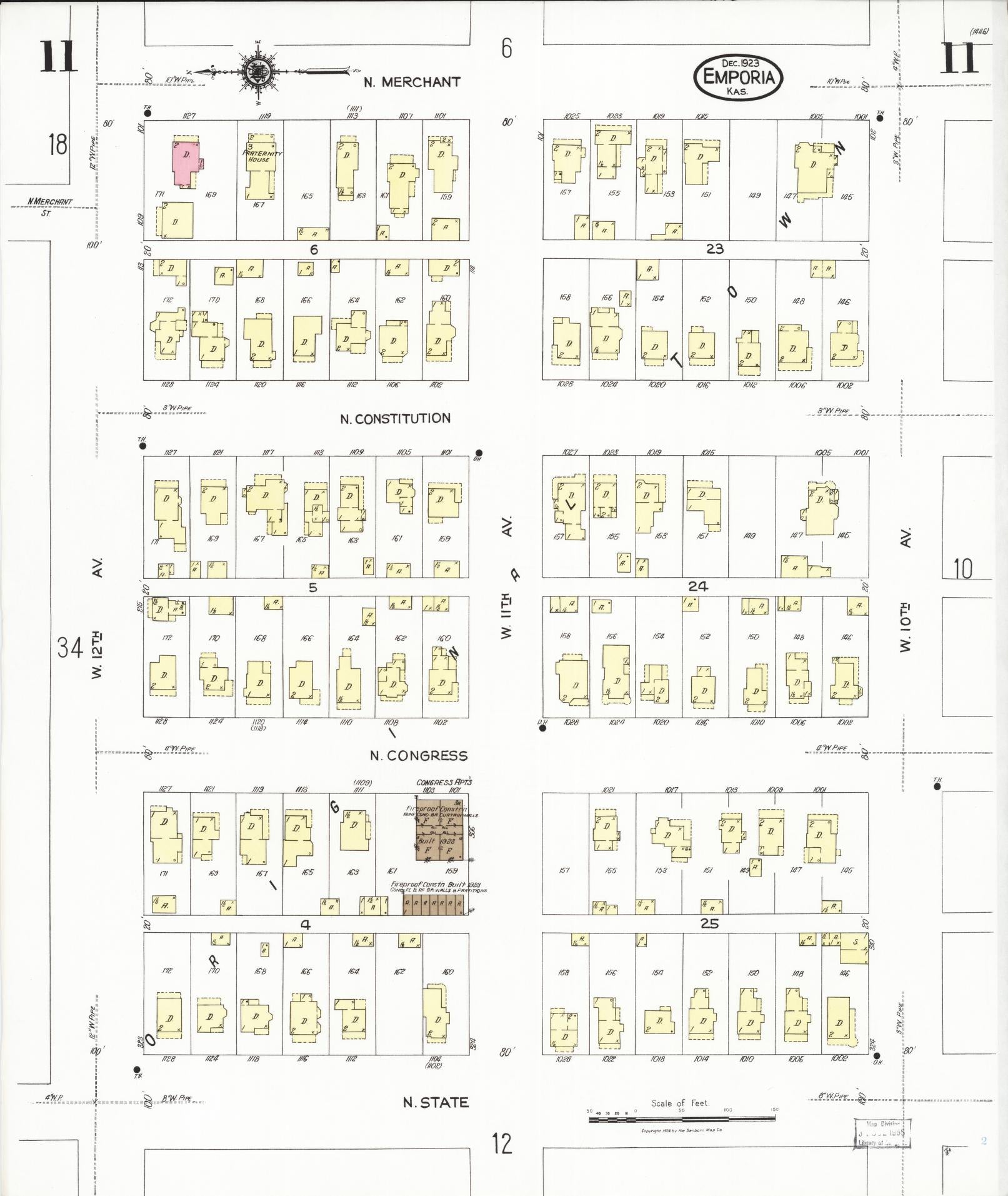 Sanborn Fire Insurance Map from Emporia, Lyon County, Kansas (1923), Sheet #0011 - Complete Map Set gallery image, historic Sanborn map, vintage wall art, Kansas Kansas