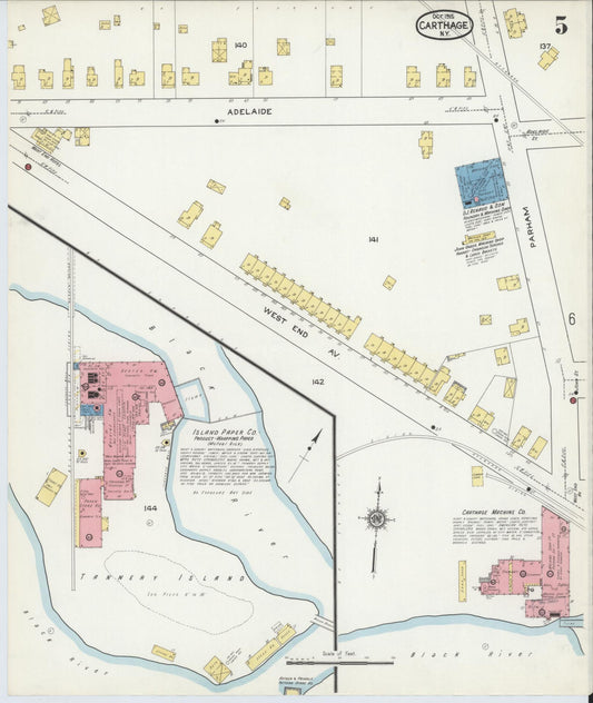 Sanborn Fire Insurance Map from Carthage, Jefferson County, New York (1915), Sheet #0005 - Historic Sanborn Fire Insurance Map Print, vintage old map wall art, antique decor, genealogy gift, New York New York map