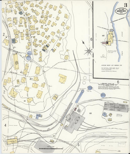 Sanborn Fire Insurance Map from Morenci, Greenlee County, Arizona (1908), Sheet #0003 - Complete Map Set gallery image, historic Sanborn map, vintage wall art, Arizona Arizona