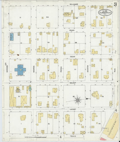 Sanborn Fire Insurance Map from Clarksville, Red River County, Texas (1906), Sheet #0003 - Complete Map Set gallery image, historic Sanborn map, vintage wall art, Texas Texas