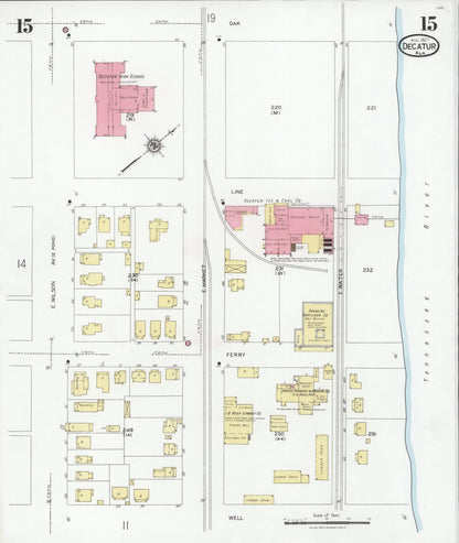 Sanborn Fire Insurance Map from Decatur, Morgan County, Alabama (1927), Sheet #0015 - Complete Map Set gallery image, historic Sanborn map, vintage wall art, Alabama Alabama