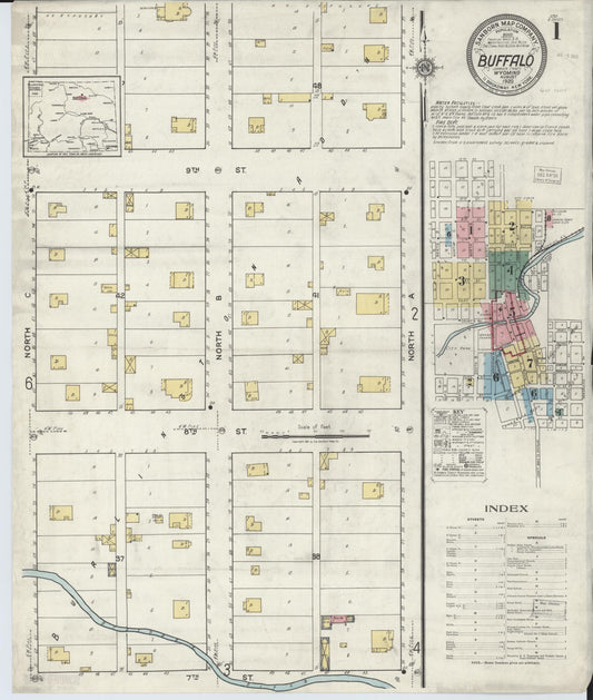 Sanborn Fire Insurance Map from Buffalo, Johnson County, Wyoming (1920), Sheet #0001 - Complete Map Set gallery image, historic Sanborn map, vintage wall art, Wyoming Wyoming