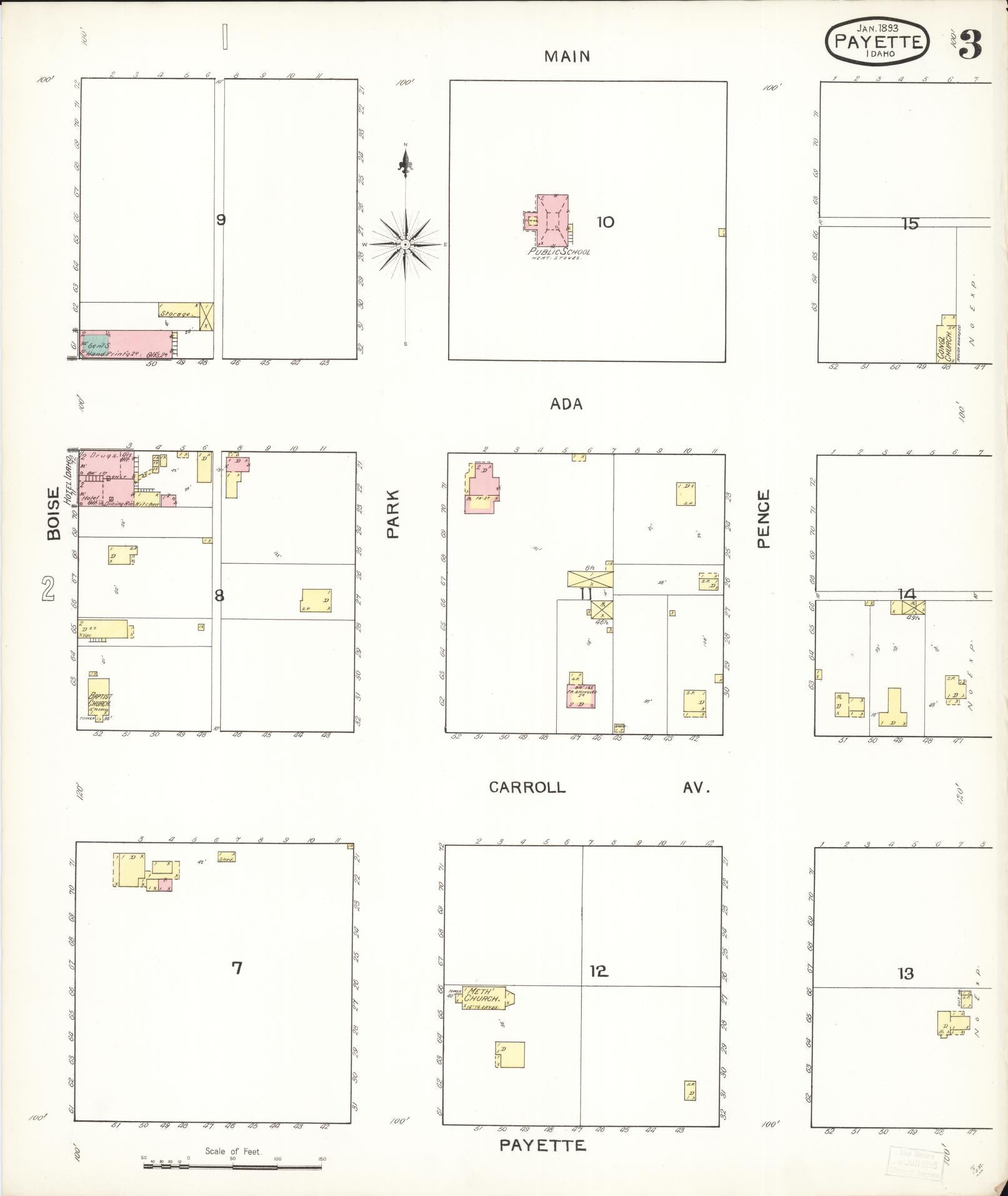 Sanborn Fire Insurance Map from Payette, Payette County, Idaho (1893), Sheet #0003 - Historic Sanborn Fire Insurance Map Print, vintage old map wall art, antique decor, genealogy gift, Idaho Idaho map
