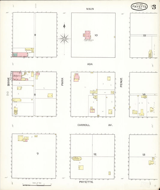 Sanborn Fire Insurance Map from Payette, Payette County, Idaho (1893), Sheet #0003 - Historic Sanborn Fire Insurance Map Print, vintage old map wall art, antique decor, genealogy gift, Idaho Idaho map