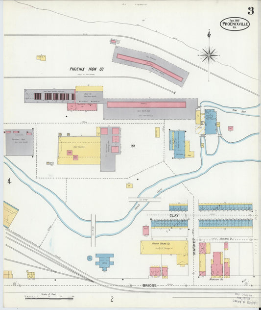 Sanborn Fire Insurance Map from Phoenixville, Chester County, Pennsylvania (1906), Sheet #0003 - Historic Sanborn Fire Insurance Map Print, vintage old map wall art, antique decor, genealogy gift, Pennsylvania Pennsylvania map