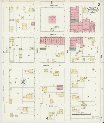 Sanborn Fire Insurance Map from Wrightsville, Johnson County, Georgia (1906), Sheet #0003 - Complete Map Set gallery image, historic Sanborn map, vintage wall art, Georgia Georgia