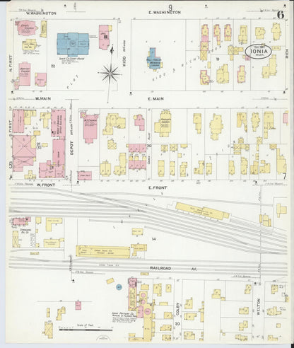 Sanborn Fire Insurance Map from Ionia, Ionia County, Michigan (1907), Sheet #0006 - Historic Sanborn Fire Insurance Map Print, vintage old map wall art, antique decor, genealogy gift, Michigan Michigan map