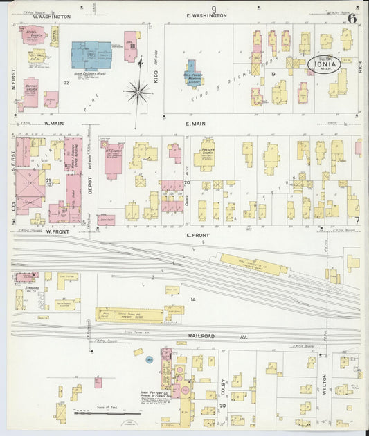 Sanborn Fire Insurance Map from Ionia, Ionia County, Michigan (1907), Sheet #0006 - Historic Sanborn Fire Insurance Map Print, vintage old map wall art, antique decor, genealogy gift, Michigan Michigan map