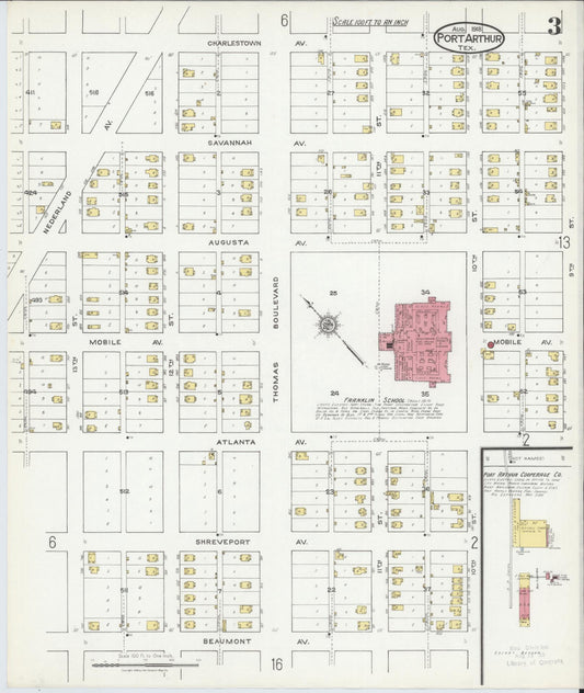 Sanborn Fire Insurance Map from Port Arthur, Jefferson County, Texas (1918), Sheet #0003 - Historic Sanborn Fire Insurance Map Print, vintage old map wall art, antique decor, genealogy gift, Texas Texas map