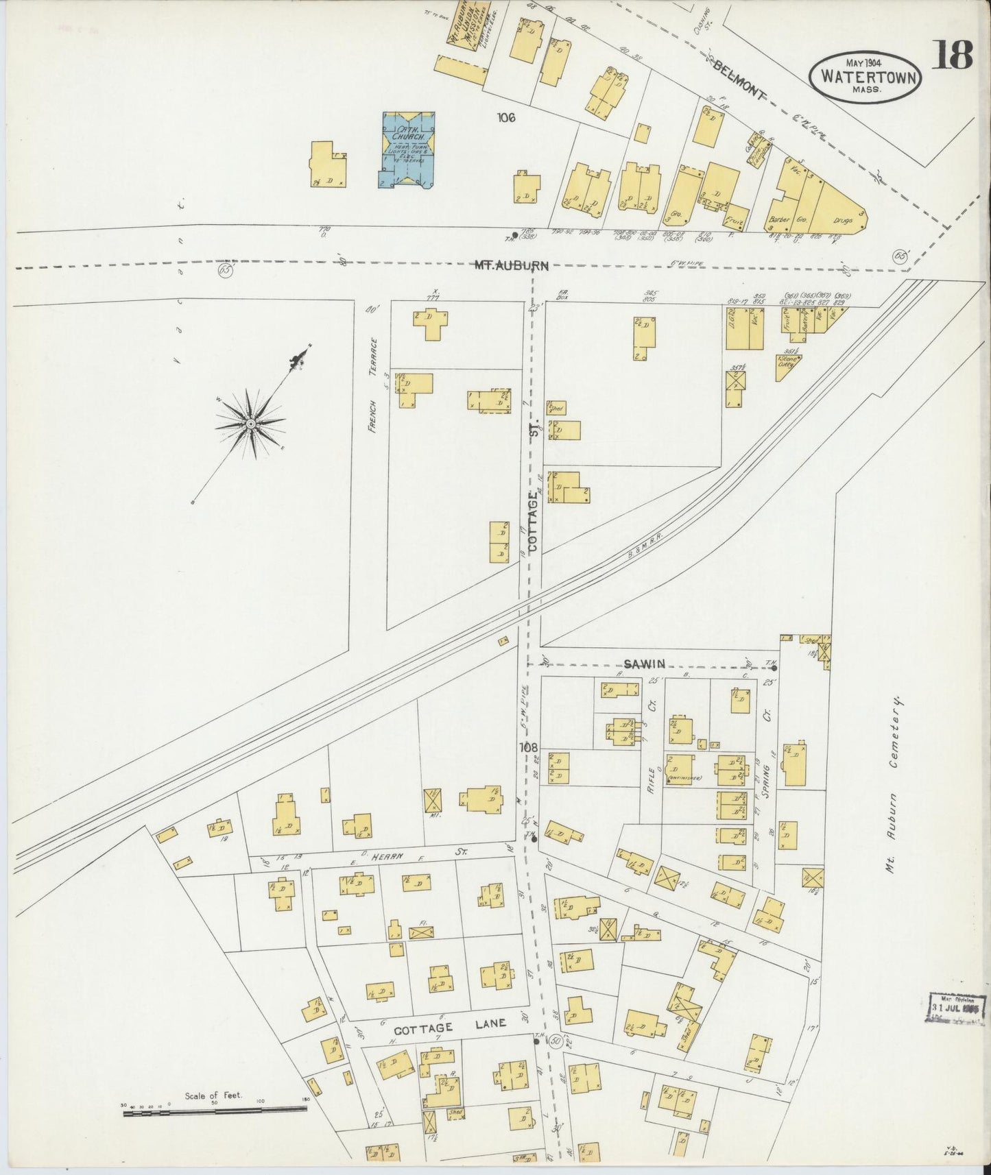 Sanborn Fire Insurance Map from Watertown, Middlesex County, Massachusetts (1904), Sheet #0018 - Complete Map Set gallery image, historic Sanborn map, vintage wall art, Massachusetts Massachusetts