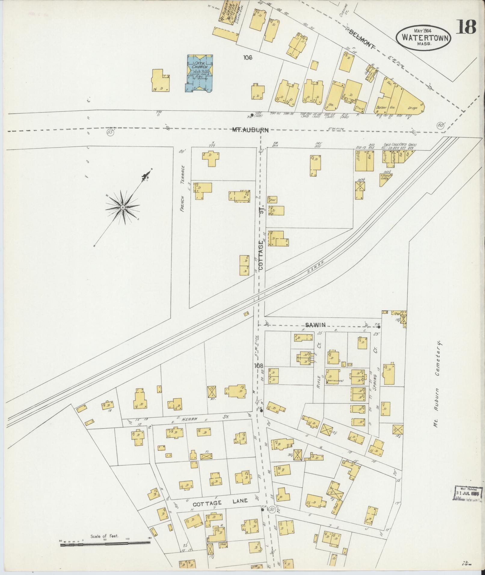 Sanborn Fire Insurance Map from Watertown, Middlesex County, Massachusetts (1904), Sheet #0018 - Complete Map Set gallery image, historic Sanborn map, vintage wall art, Massachusetts Massachusetts