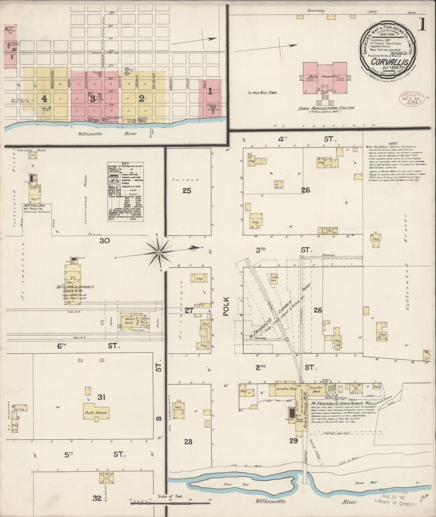 Sanborn Fire Insurance Map from Corvallis, Benton County, Oregon (1888), Sheet #0001 - Complete Map Set gallery image, historic Sanborn map, vintage wall art, Oregon Oregon
