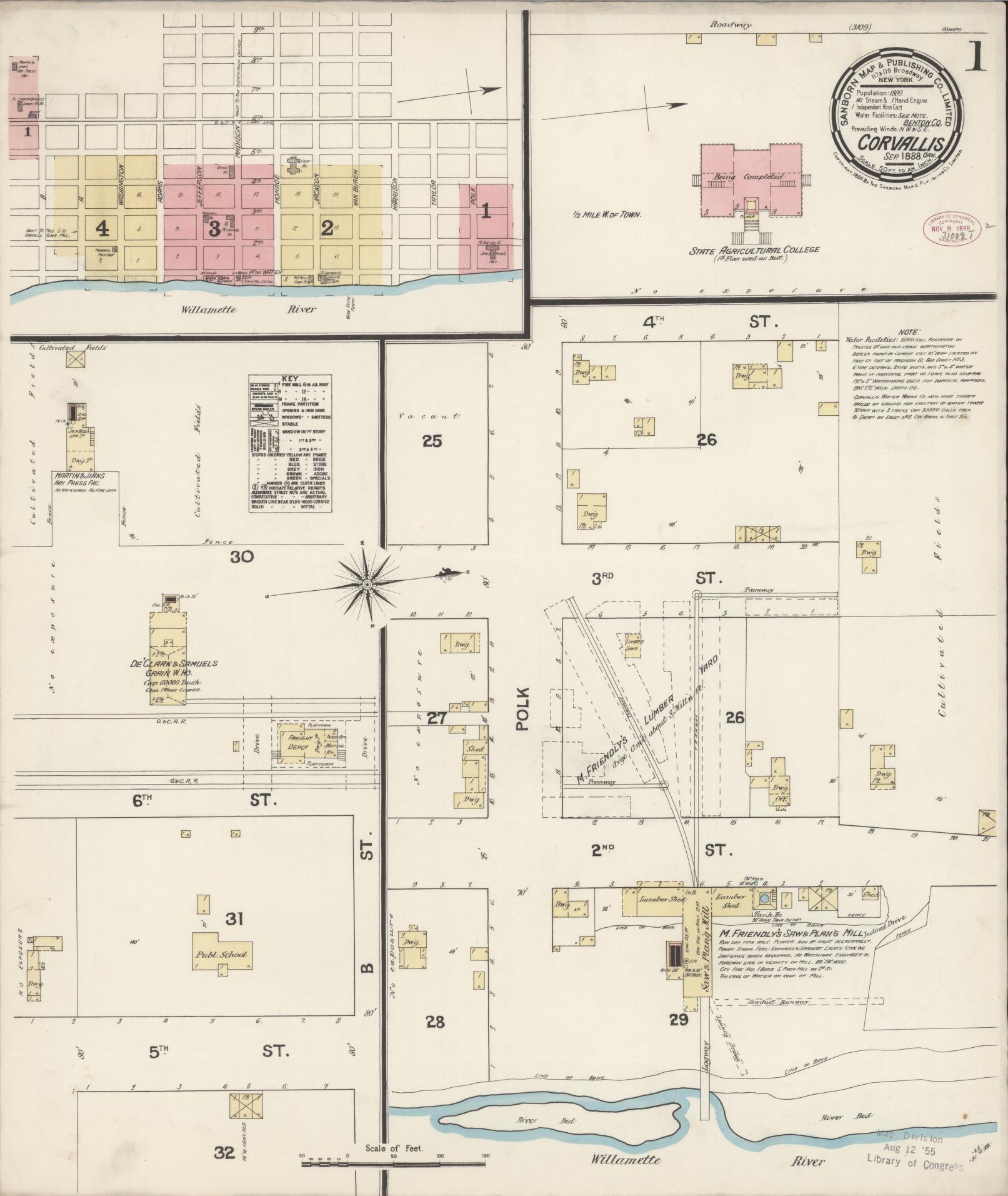 Sanborn Fire Insurance Map from Corvallis, Benton County, Oregon (1888), Sheet #0001 - Complete Map Set gallery image, historic Sanborn map, vintage wall art, Oregon Oregon
