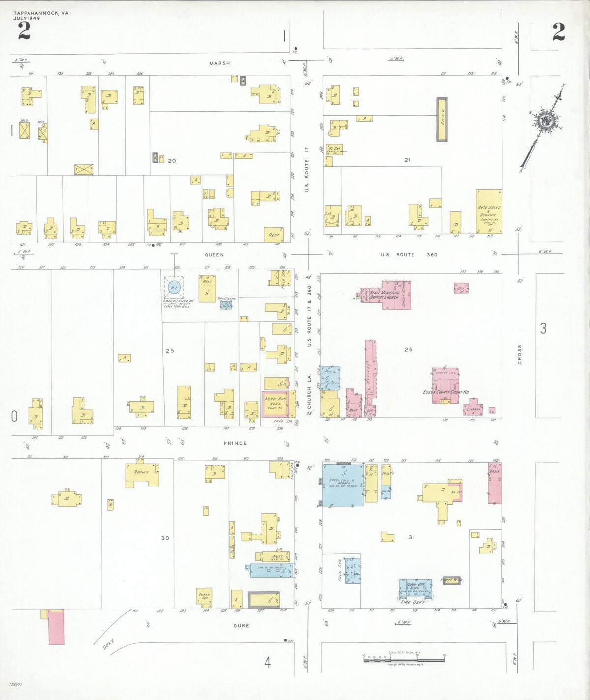 Sanborn Fire Insurance Map from Tappahannock, Essex County, Virginia (1949), Sheet #0002 - Complete Map Set gallery image, historic Sanborn map, vintage wall art, Virginia Virginia