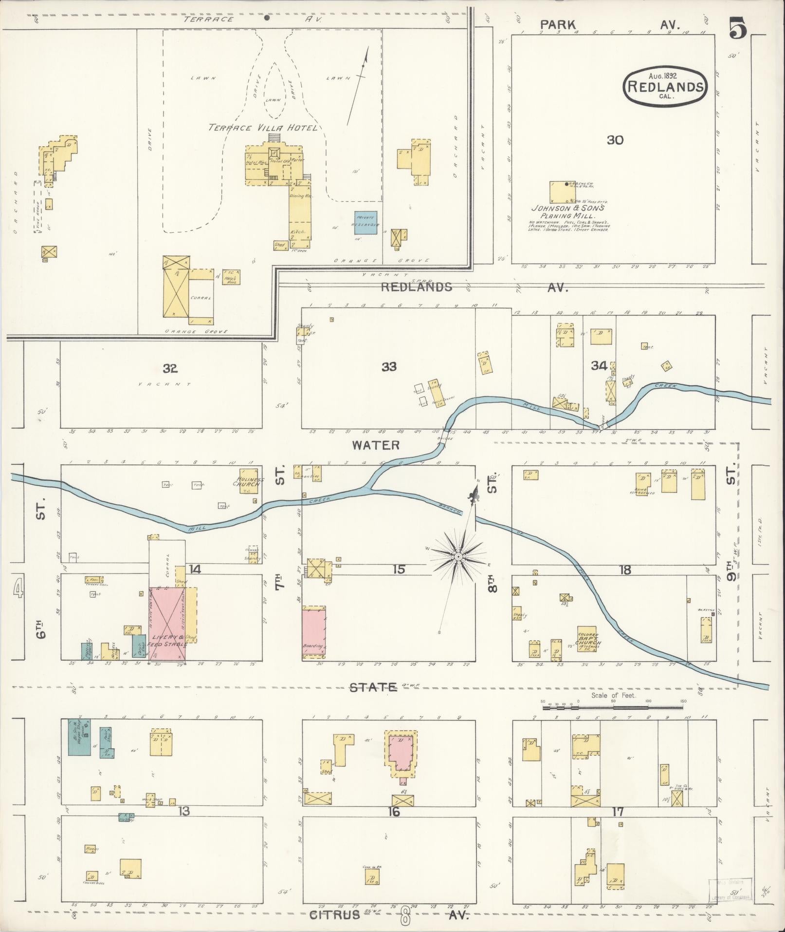 Sanborn Fire Insurance Map from Redlands, San Bernardino County, California (1892), Sheet #0005 - Complete Map Set gallery image, historic Sanborn map, vintage wall art, California California