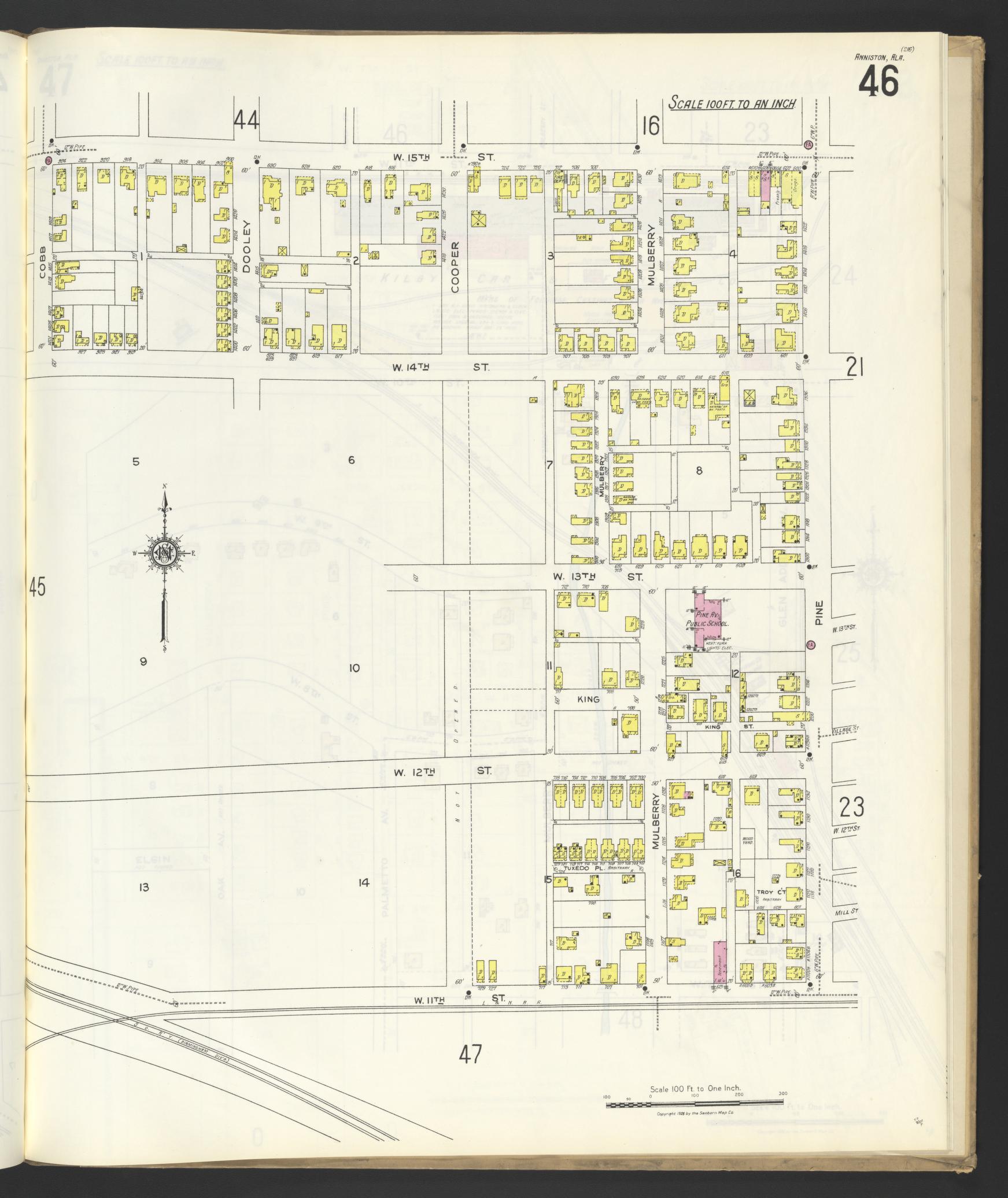 Sanborn Fire Insurance Map from Anniston, Calhoun County, Alabama (1925), Sheet #0046 - Complete Map Set gallery image, historic Sanborn map, vintage wall art, Alabama Alabama