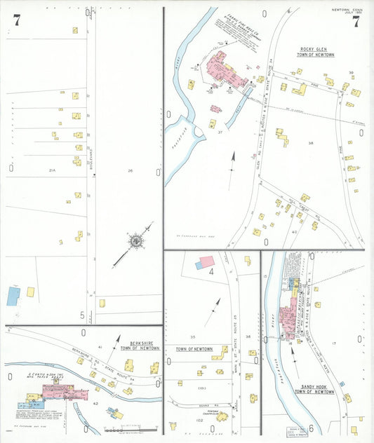 Sanborn Fire Insurance Map from Newtown, Fairfield County, Connecticut (1951), Sheet #0007 - Historic Sanborn Fire Insurance Map Print, vintage old map wall art, antique decor, genealogy gift, Connecticut Connecticut map