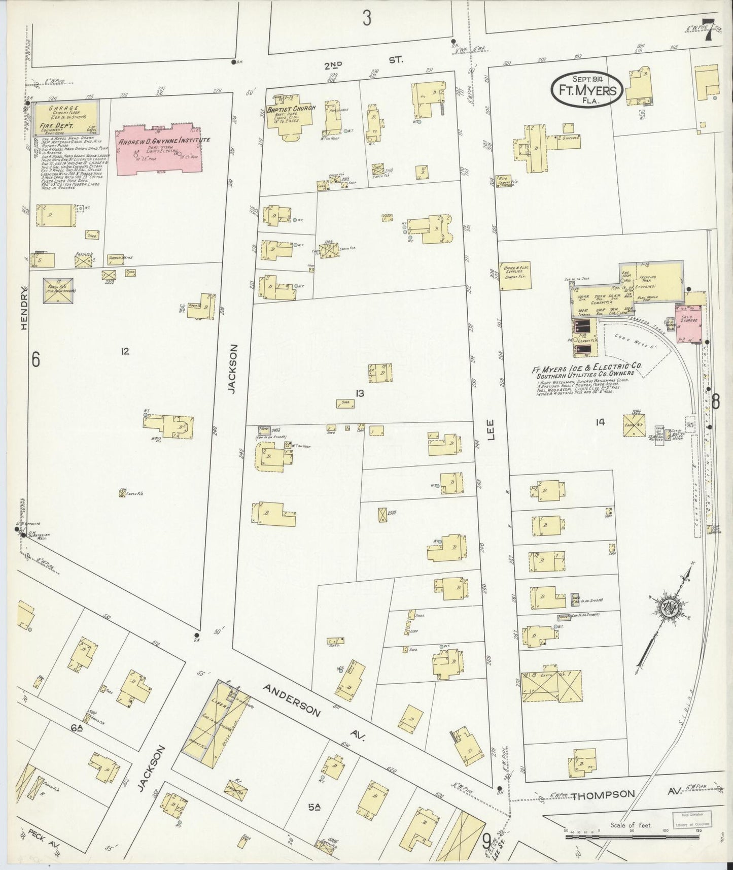 Sanborn Fire Insurance Map from Fort Myers, Lee County, Florida (1914), Sheet #0007 - Complete Map Set gallery image, historic Sanborn map, vintage wall art, Florida Florida