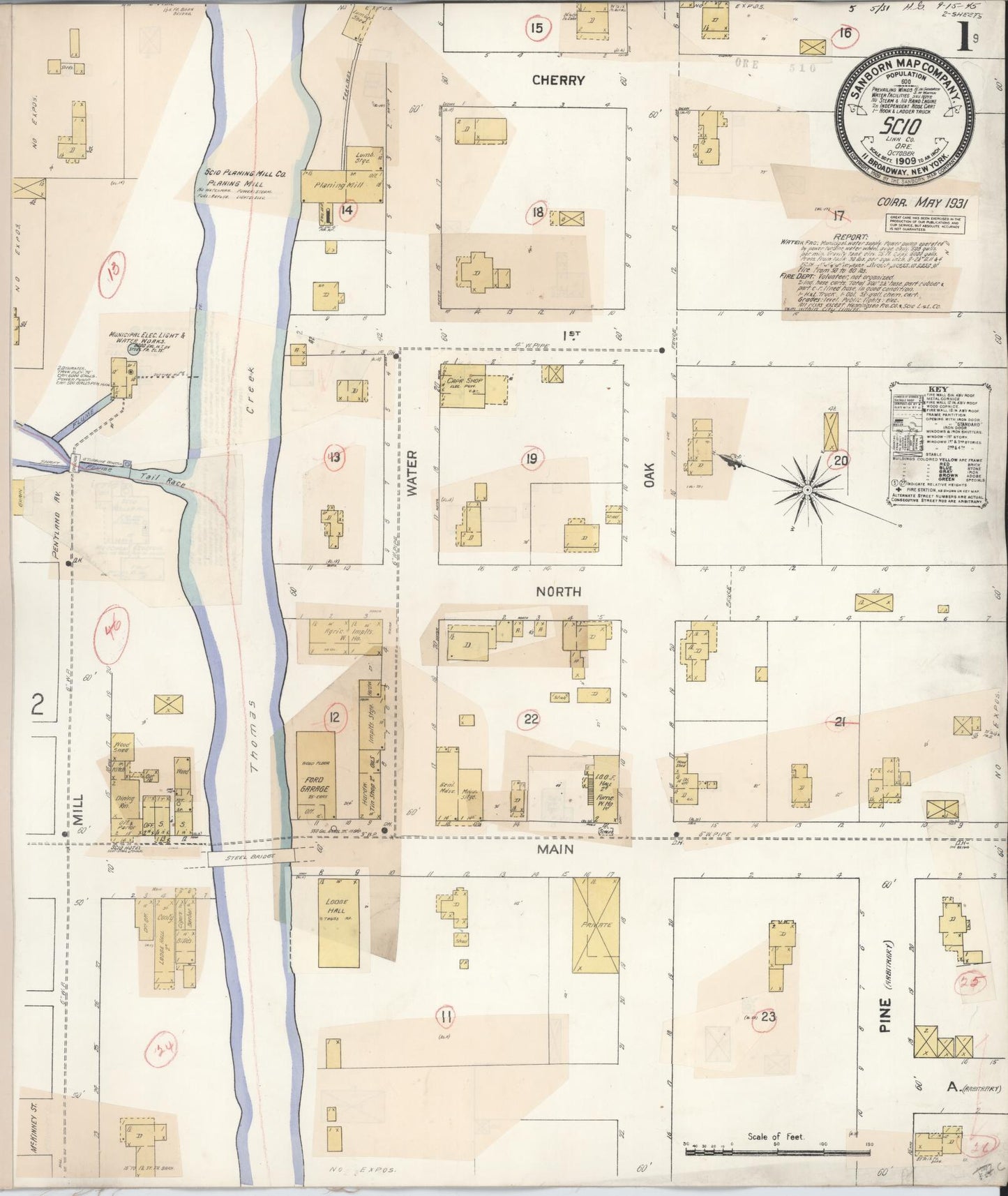 Sanborn Fire Insurance Map from Scio, Linn County, Oregon (1931), Sheet #0001 - Historic Sanborn Fire Insurance Map Print, vintage old map wall art, antique decor, genealogy gift, Oregon Oregon map