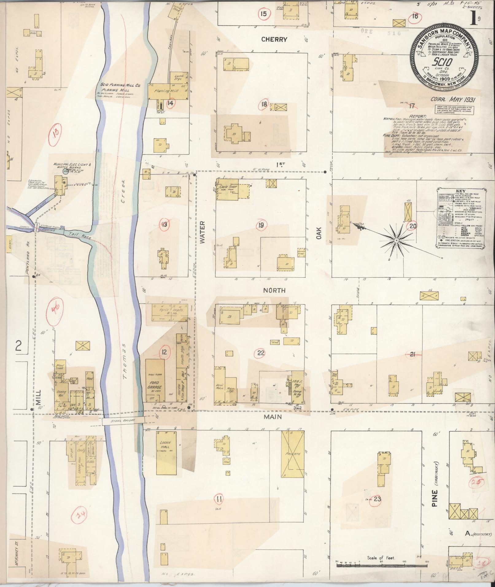 Sanborn Fire Insurance Map from Scio, Linn County, Oregon (1931), Sheet #0001 - Historic Sanborn Fire Insurance Map Print, vintage old map wall art, antique decor, genealogy gift, Oregon Oregon map
