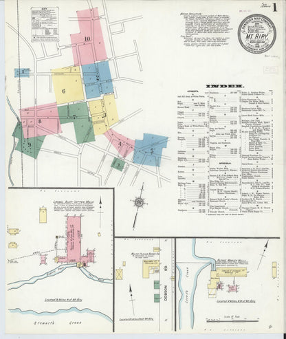 Sanborn Fire Insurance Map from Mount Airy, Surry County, North Carolina (1910), Sheet #0001 - Complete Map Set gallery image, historic Sanborn map, vintage wall art, North Carolina North Carolina