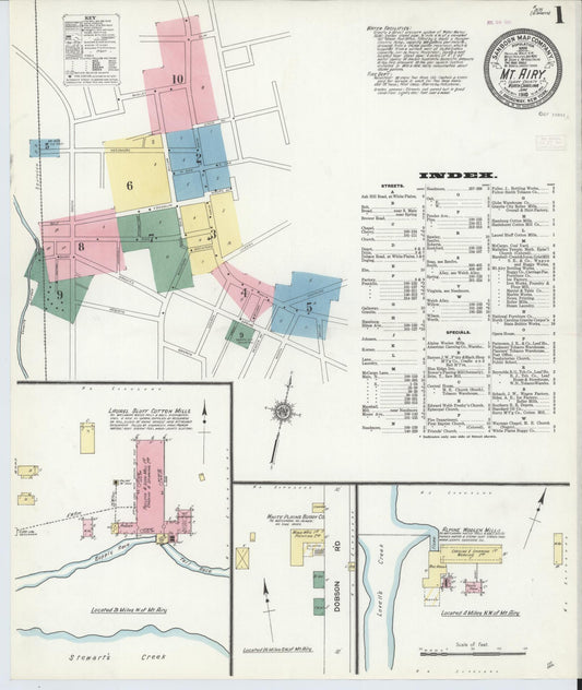 Sanborn Fire Insurance Map from Mount Airy, Surry County, North Carolina (1910), Sheet #0001 - Complete Map Set gallery image, historic Sanborn map, vintage wall art, North Carolina North Carolina
