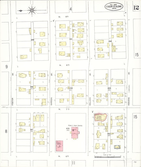 Sanborn Fire Insurance Map from Coeur D'alene, Kootenai County, Idaho (1908), Sheet #0012 - Historic Sanborn Fire Insurance Map Print, vintage old map wall art, antique decor, genealogy gift, Idaho Idaho map