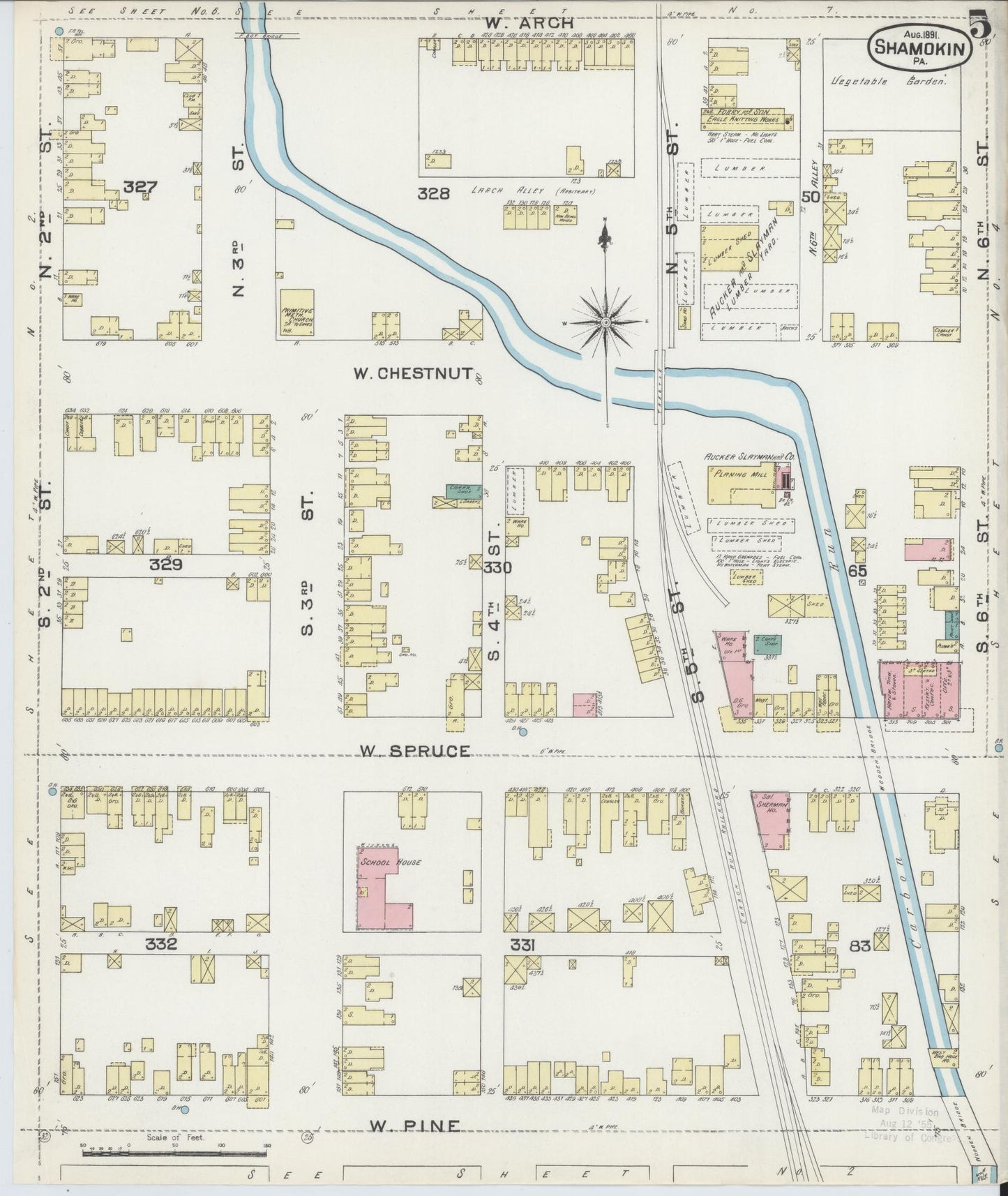 Sanborn Fire Insurance Map from Shamokin, Northumberland County, Pennsylvania (1891), Sheet #0005 - Complete Map Set gallery image, historic Sanborn map, vintage wall art, Pennsylvania Pennsylvania