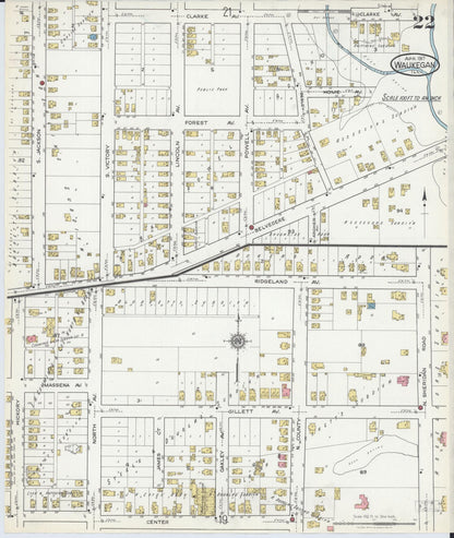 Sanborn Fire Insurance Map from Waukegan, Lake County, Illinois (1917), Sheet #0022 - Complete Map Set gallery image, historic Sanborn map, vintage wall art, Illinois Illinois