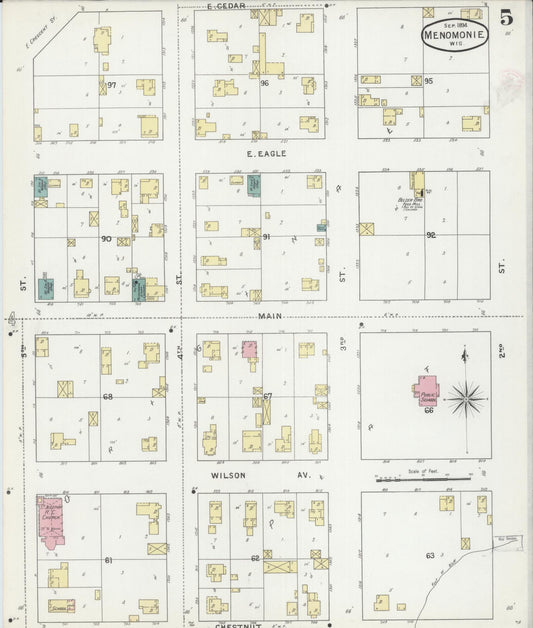 Sanborn Fire Insurance Map from Menomonie, Dunn County, Wisconsin (1894), Sheet #0005 - Historic Sanborn Fire Insurance Map Print, vintage old map wall art, antique decor, genealogy gift, Wisconsin Wisconsin map