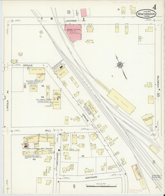 Sanborn Fire Insurance Map from Winchendon, Worcester County, Massachusetts (1914), Sheet #0004 - Historic Sanborn Fire Insurance Map Print, vintage old map wall art, antique decor, genealogy gift, Massachusetts Massachusetts map