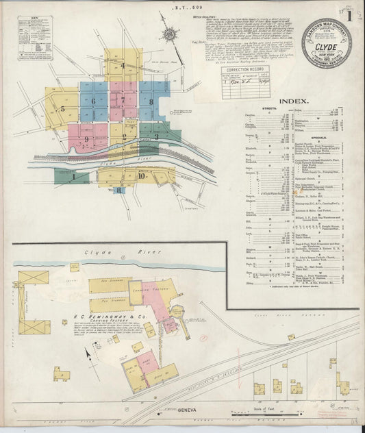 Sanborn Fire Insurance Map from Clyde, Wayne County, New York (1932), Sheet #0001 - Historic Sanborn Fire Insurance Map Print, vintage old map wall art, antique decor, genealogy gift, New York New York map