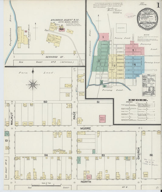Sanborn Fire Insurance Map from Millersburg, Dauphin County, Pennsylvania (1890), Sheet #0001 - Historic Sanborn Fire Insurance Map Print, vintage old map wall art, antique decor, genealogy gift, Pennsylvania Pennsylvania map