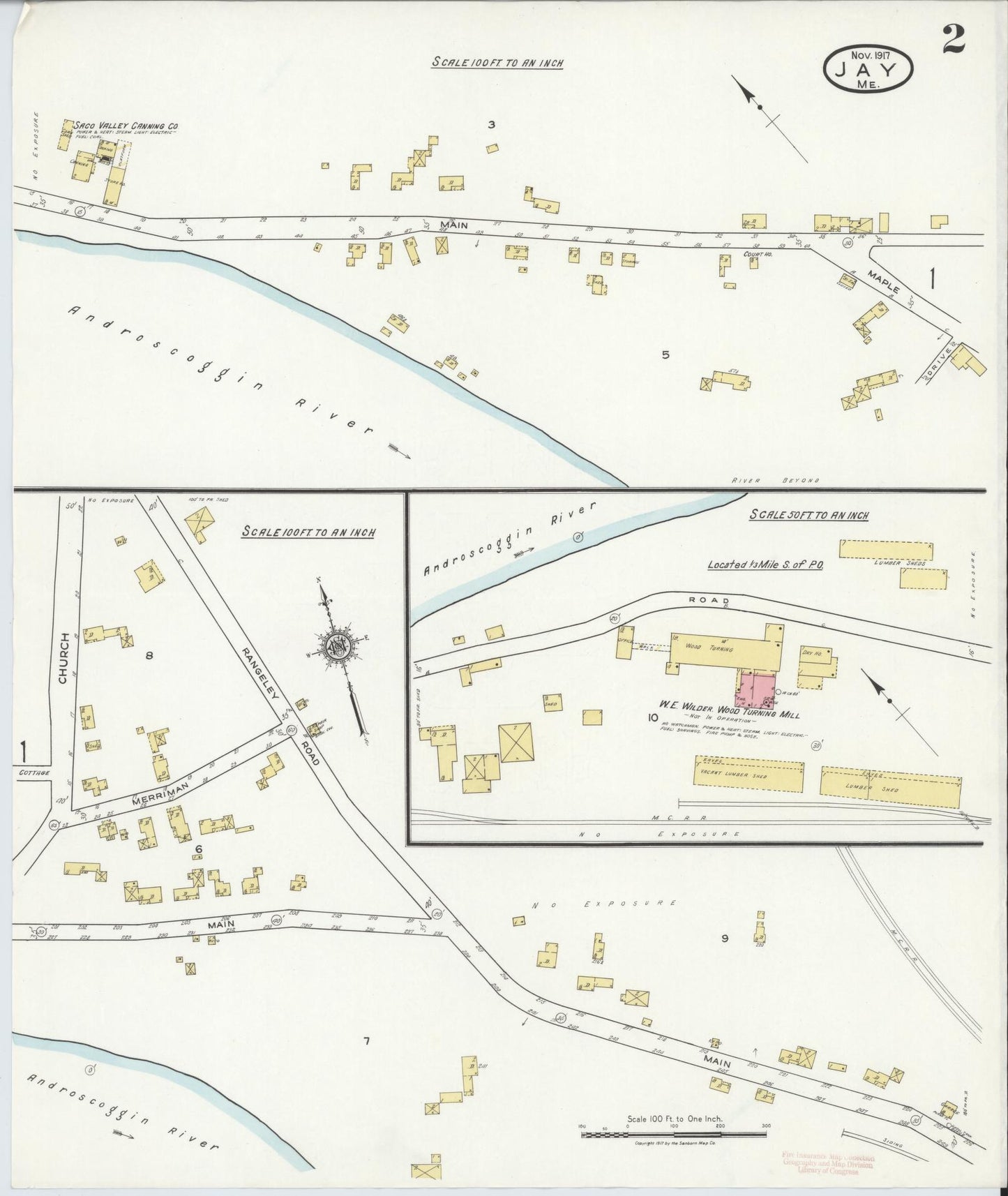 Sanborn Fire Insurance Map from Jay, Franklin County, Maine (1917), Sheet #0002 - Historic Sanborn Fire Insurance Map Print, vintage old map wall art, antique decor, genealogy gift, Maine Maine map