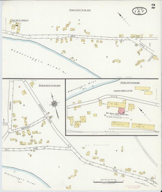Sanborn Fire Insurance Map from Jay, Franklin County, Maine (1917), Sheet #0002 - Historic Sanborn Fire Insurance Map Print, vintage old map wall art, antique decor, genealogy gift, Maine Maine map