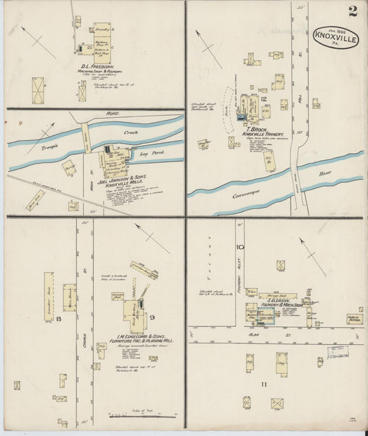 Sanborn Fire Insurance Map from Knoxville, Tioga County, Pennsylvania (1886), Sheet #0002 - Historic Sanborn Fire Insurance Map Print, vintage old map wall art, antique decor, genealogy gift, Pennsylvania Pennsylvania map