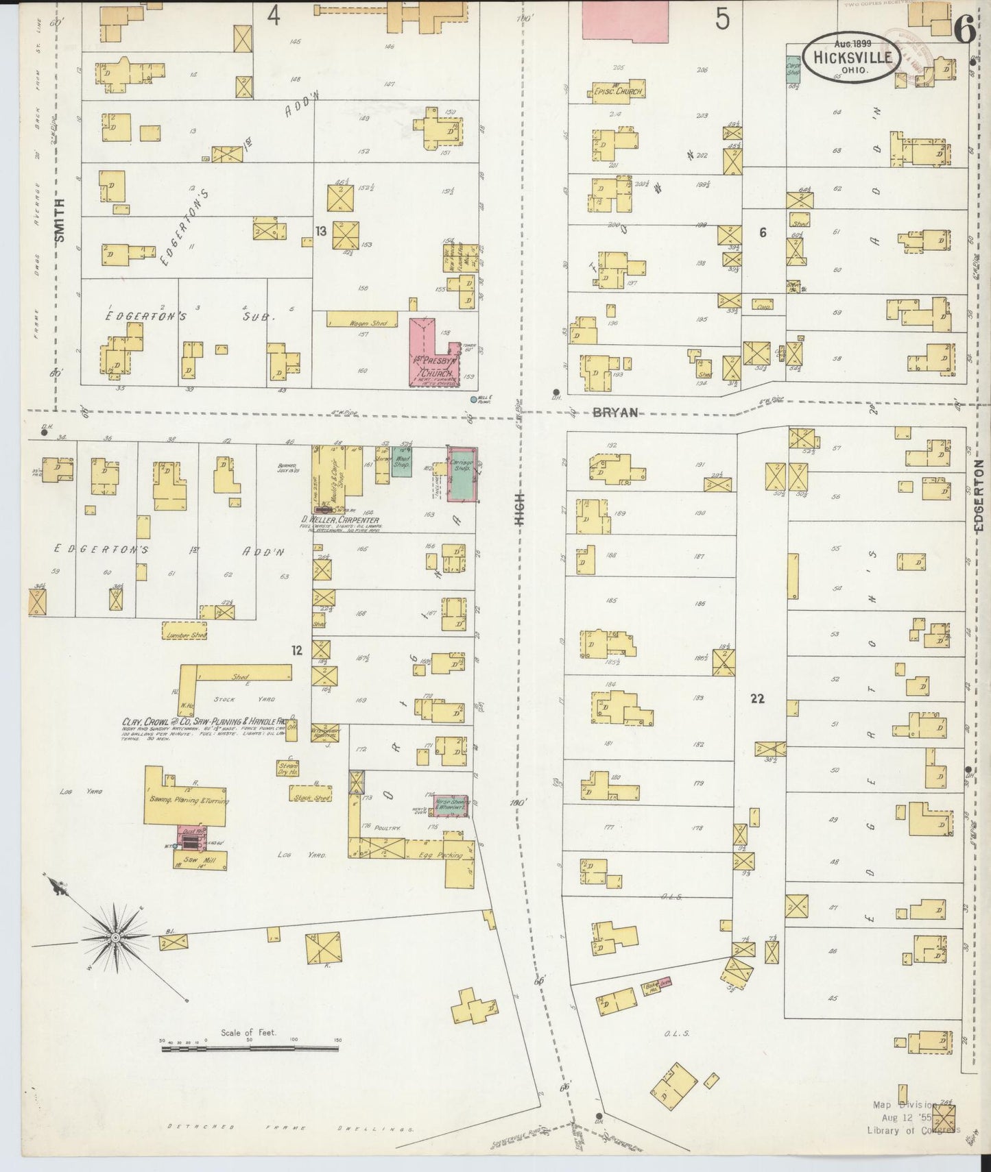 Sanborn Fire Insurance Map from Hicksville, Defiance County, Ohio (1899), Sheet #0006 - Historic Sanborn Fire Insurance Map Print, vintage old map wall art, antique decor, genealogy gift, Ohio Ohio map