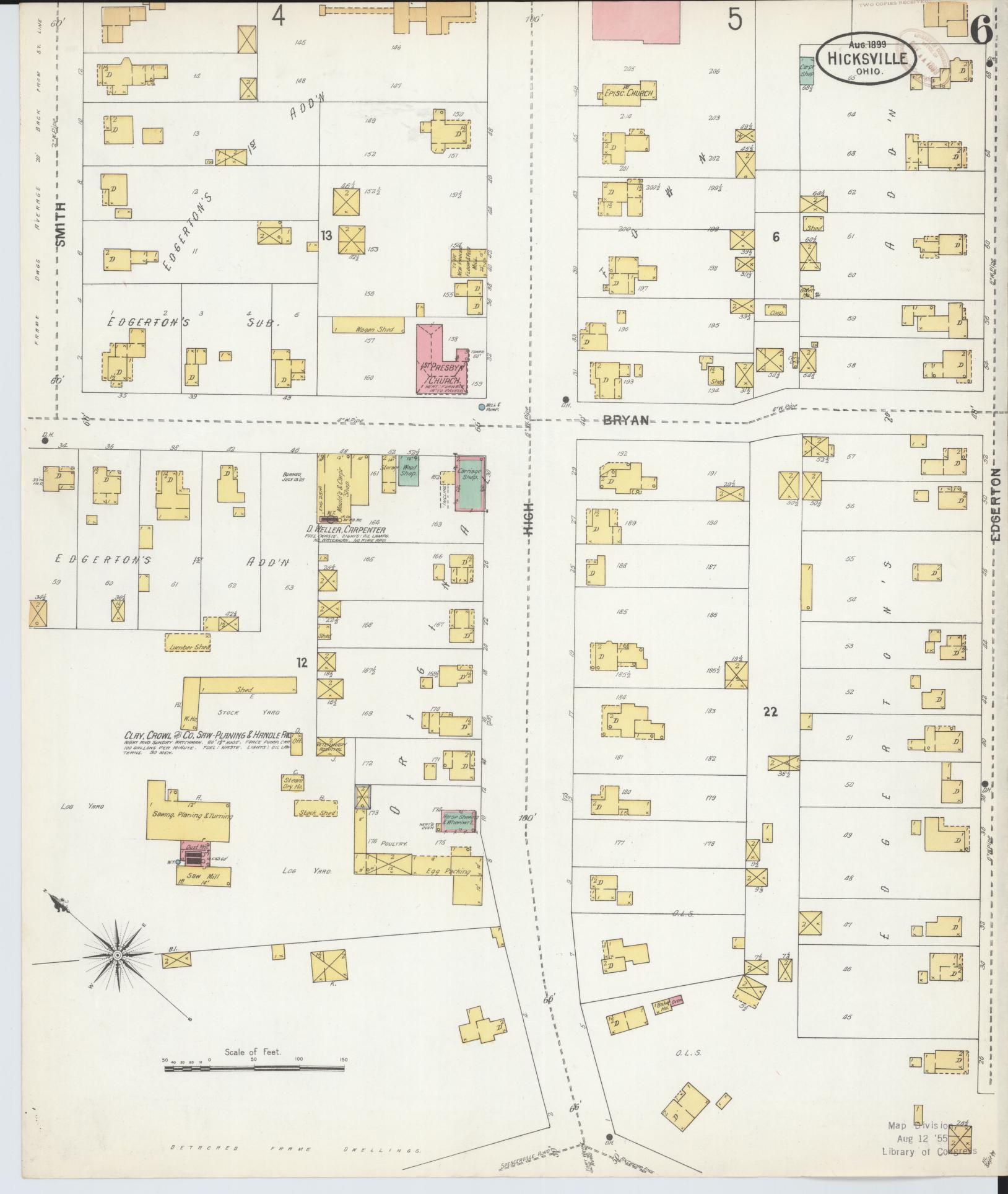 Sanborn Fire Insurance Map from Hicksville, Defiance County, Ohio (1899), Sheet #0006 - Historic Sanborn Fire Insurance Map Print, vintage old map wall art, antique decor, genealogy gift, Ohio Ohio map