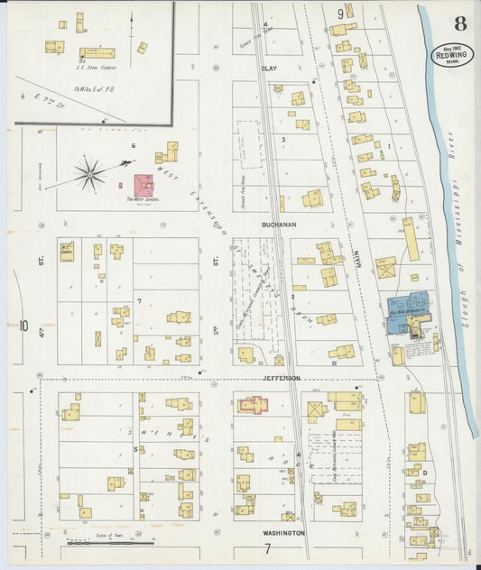 Sanborn Fire Insurance Map from Red Wing, Goodhue County, Minnesota (1902), Sheet #0008 - Historic Sanborn Fire Insurance Map Print, vintage old map wall art, antique decor, genealogy gift, Minnesota Minnesota map