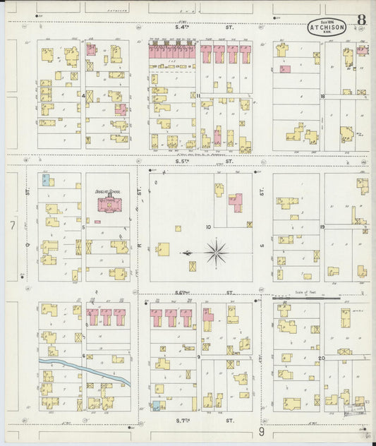 Sanborn Fire Insurance Map from Atchison, Atchison County, Kansas (1896), Sheet #0008 - Historic Sanborn Fire Insurance Map Print, vintage old map wall art, antique decor, genealogy gift, Kansas Kansas map