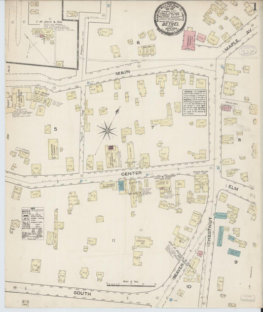 Sanborn Fire Insurance Map from Bethel, Fairfield County, Connecticut (1884), Sheet #0001 - Complete Map Set gallery image, historic Sanborn map, vintage wall art, Connecticut Connecticut