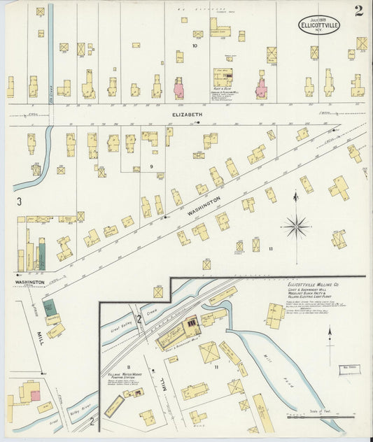 Sanborn Fire Insurance Map from Ellicottville, Cattaraugus County, New York (1909), Sheet #0002 - Historic Sanborn Fire Insurance Map Print, vintage old map wall art, antique decor, genealogy gift, New York New York map