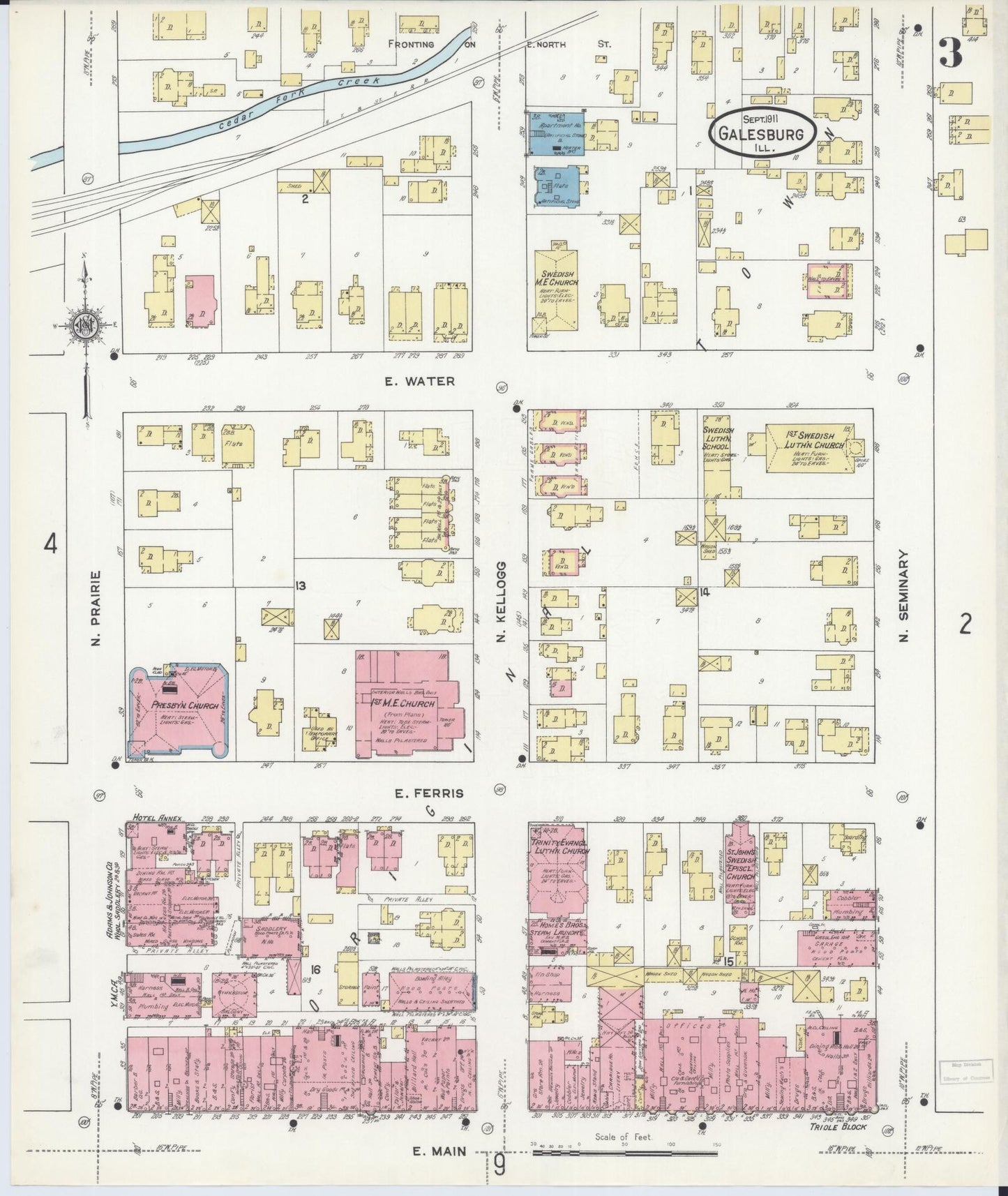 Sanborn Fire Insurance Map from Galesburg, Knox County, Illinois (1911), Sheet #0003 - Complete Map Set gallery image, historic Sanborn map, vintage wall art, Illinois Illinois