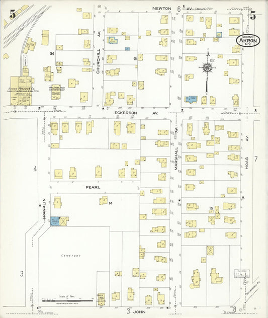 Sanborn Fire Insurance Map from Akron, Erie County, New York (1923), Sheet #0005 - Historic Sanborn Fire Insurance Map Print, vintage old map wall art, antique decor, genealogy gift, New York New York map