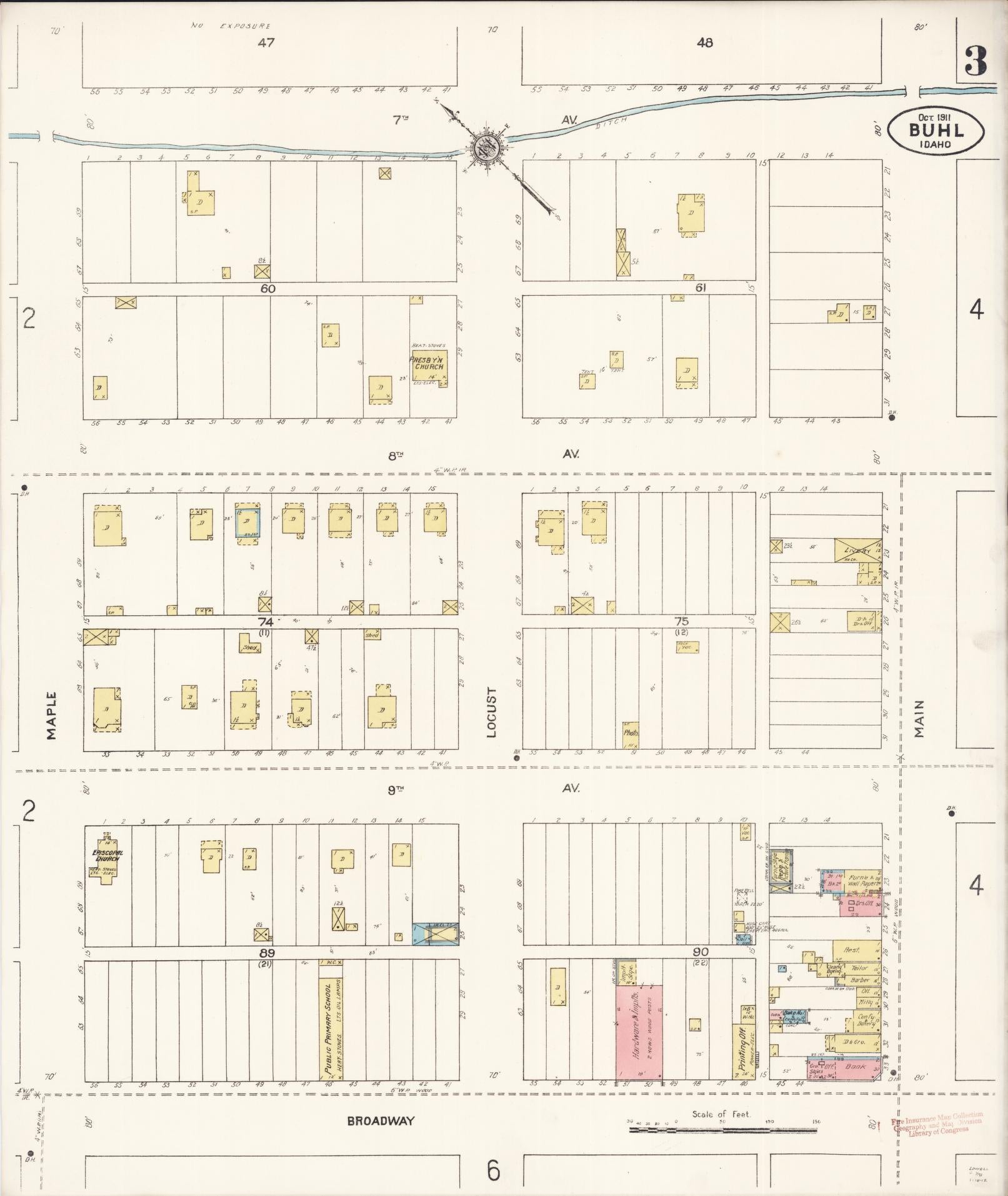 Sanborn Fire Insurance Map from Buhl, Twin Falls County, Idaho (1911), Sheet #0003 - Historic Sanborn Fire Insurance Map Print, vintage old map wall art, antique decor, genealogy gift, Falls Idaho map