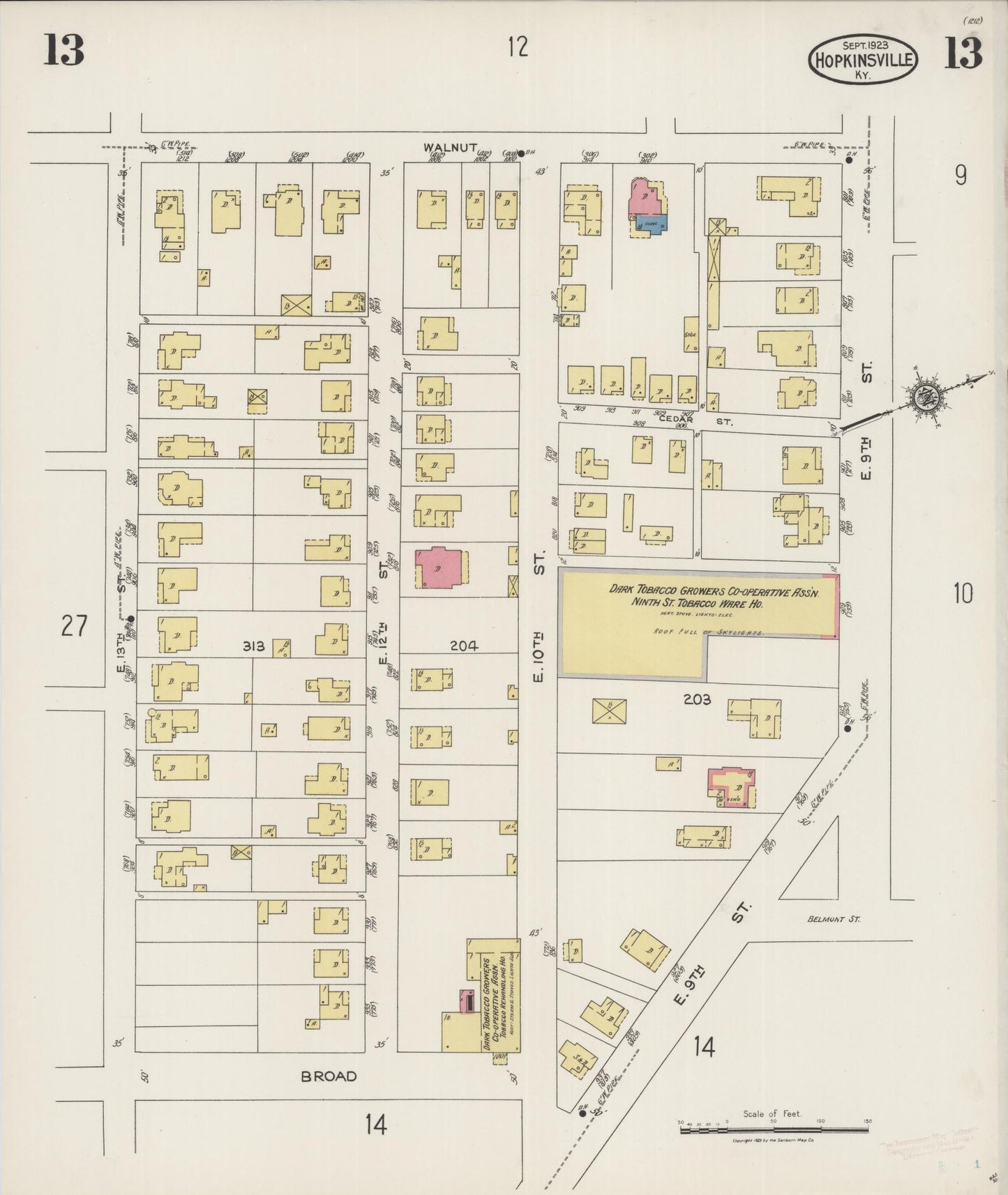 Sanborn Fire Insurance Map from Hopkinsville, Christian County, Kentucky (1923), Sheet #0013 - Complete Map Set gallery image, historic Sanborn map, vintage wall art, Kentucky Kentucky
