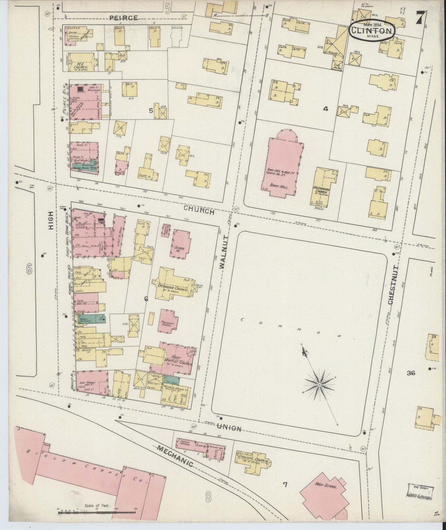 Sanborn Fire Insurance Map from Clinton, Worcester County, Massachusetts (1894), Sheet #0007 - Complete Map Set gallery image, historic Sanborn map, vintage wall art, Massachusetts Massachusetts